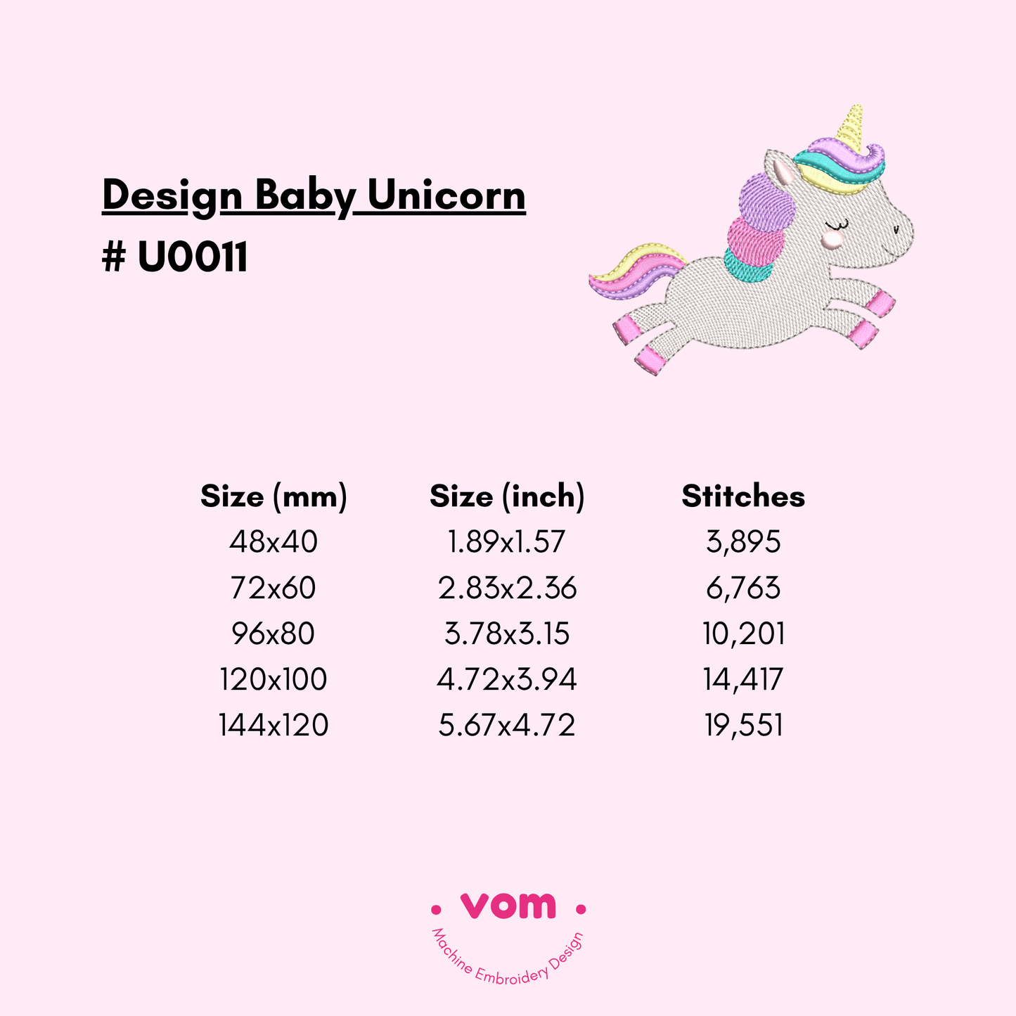 Baby Unicorn - Machine Embroidery Design - 5 sizes!