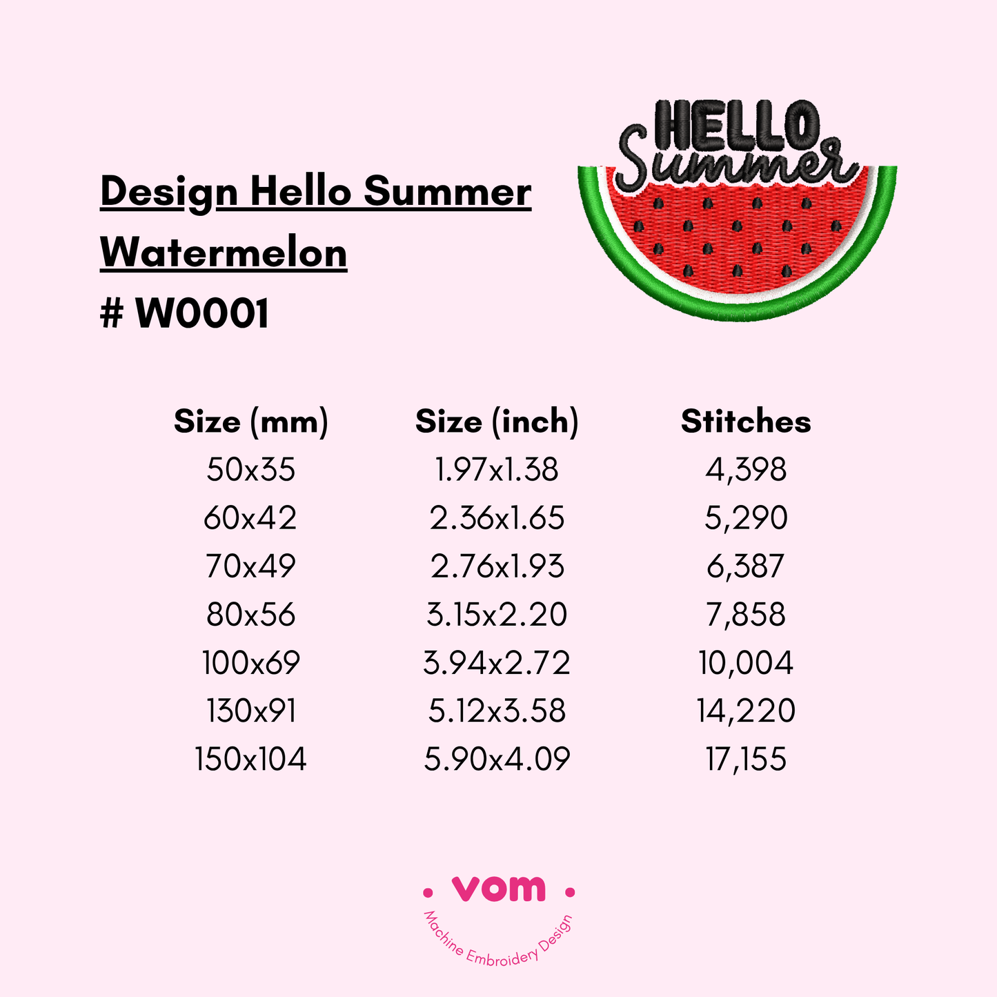 Hello Summer Watermelon Embroidery Design - Fun Fruit Pattern in 7 Sizes