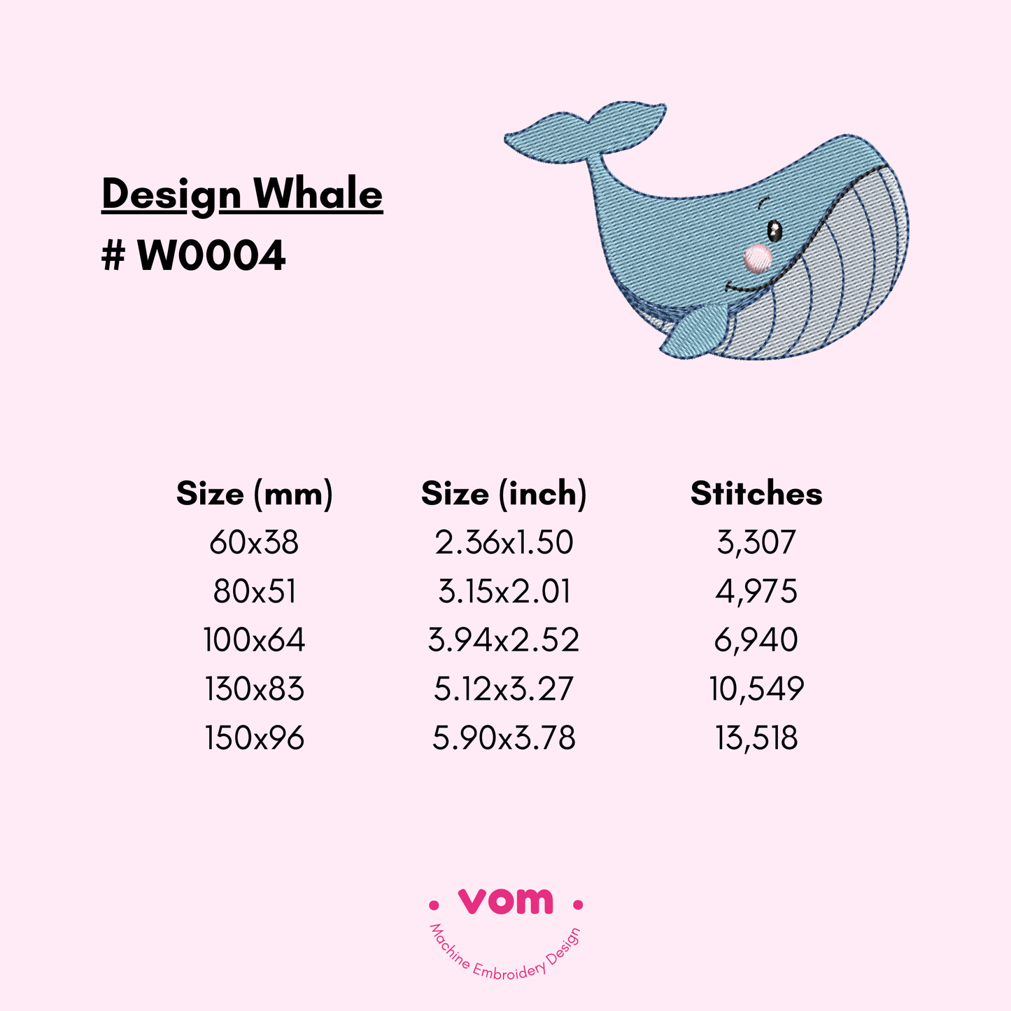 Diseño de Bordado Ballena - Adorable Animal Marino en 5 tamaños