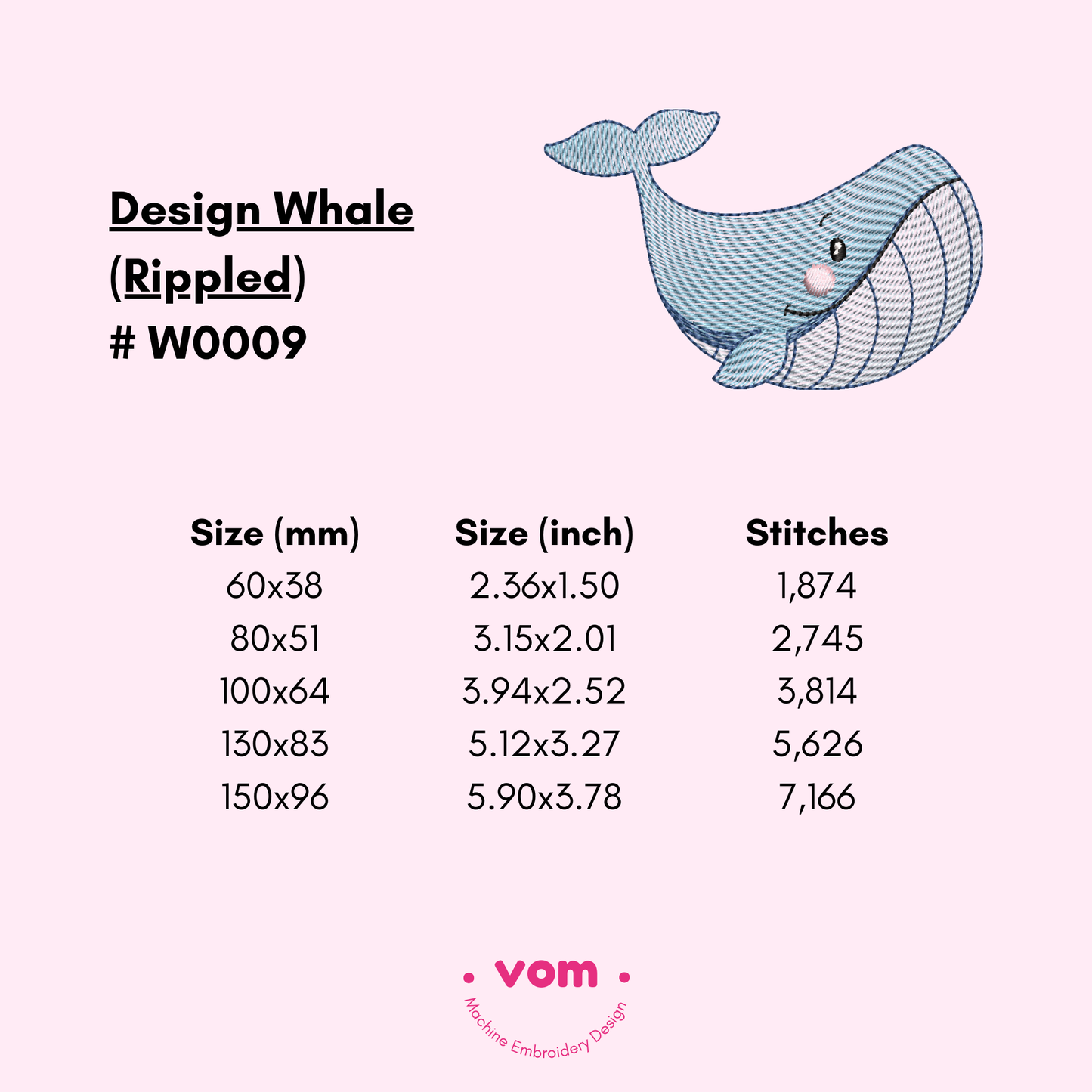 Rippled - Diseño de bordado de Ballena - 5 Tamaños
