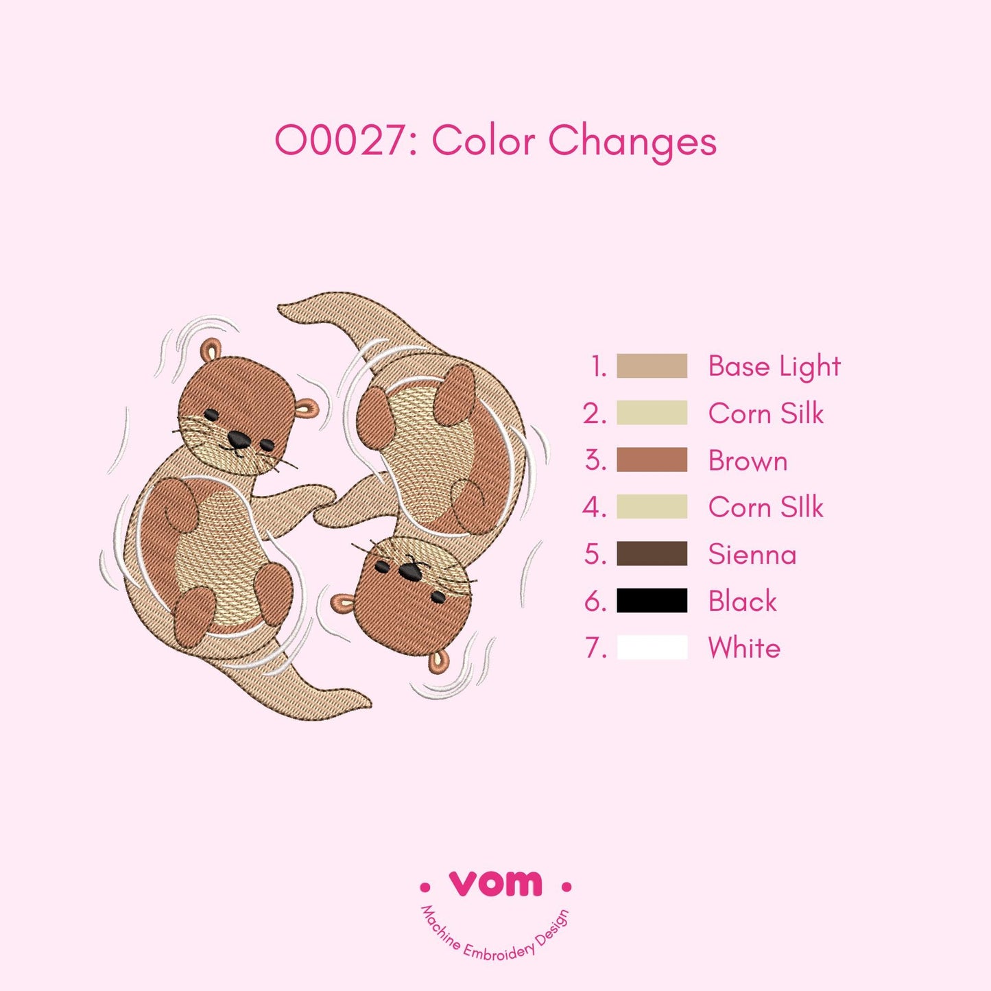 Playful Otter Duo Embroidery Design - Cute Animal Machine Stitch Pattern for Baby Clothes and Nursery Decor - 7 Sizes