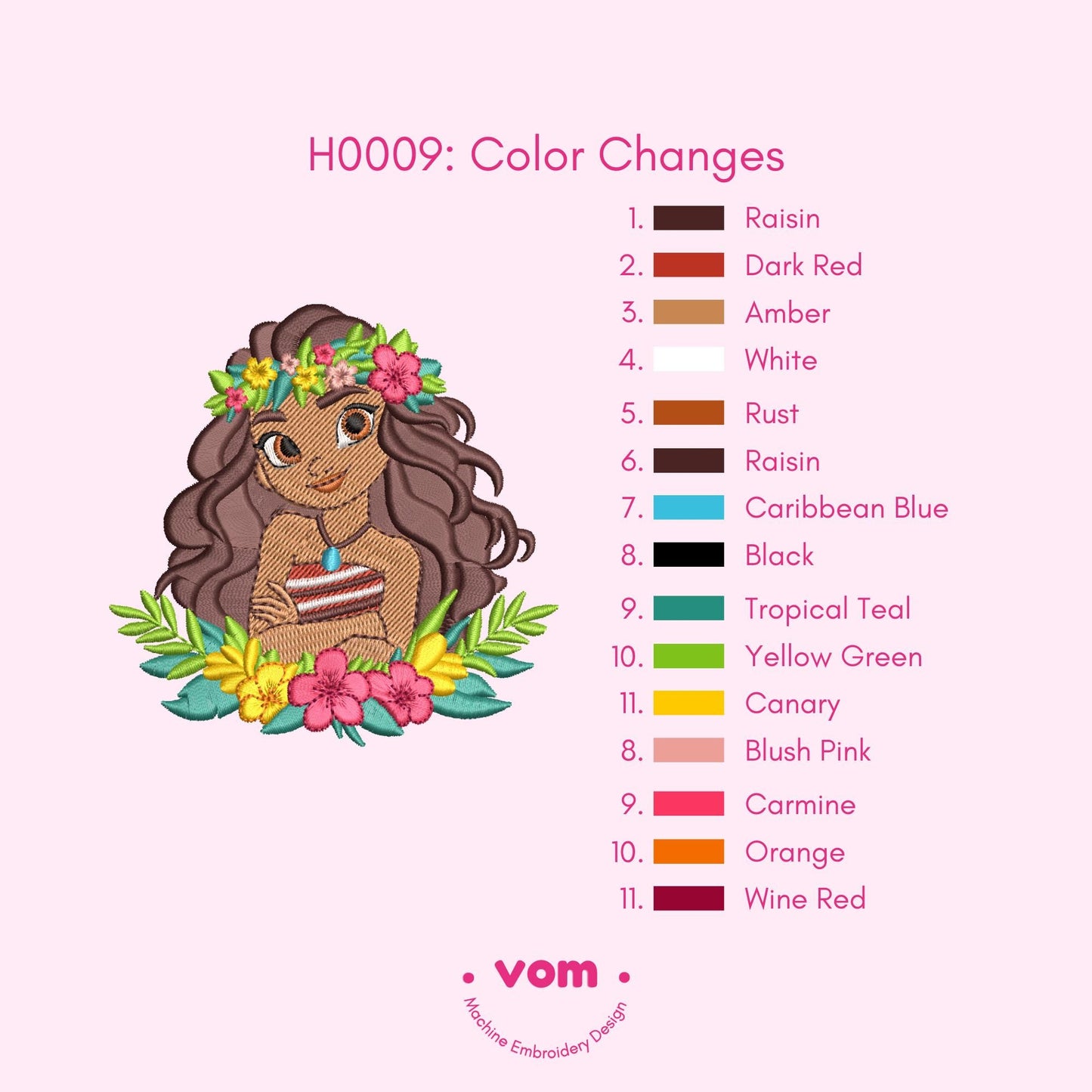 Hawaiian Girl Embroidery Design - Tropical Floral Princess Pattern - Aloha Spirit File - Digital Pattern for Embroidery Machine - 5 Sizes