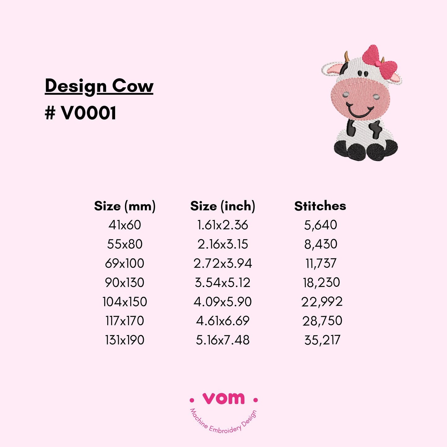 Cute Cow Embroidery Design – Adorable Farm Animal for Baby & Kids – 7 Sizes – Instant Download