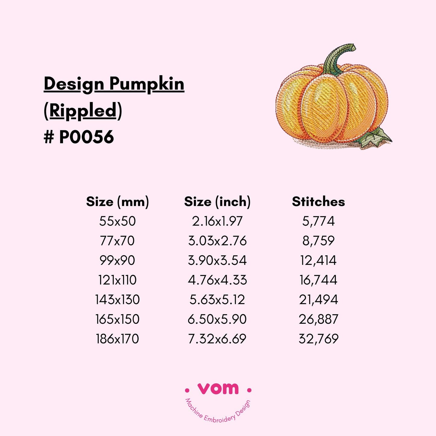 Rippled Pumpkin Machine Embroidery Design - Autumn Harvest Embroidery Pattern - 7 Sizes!
