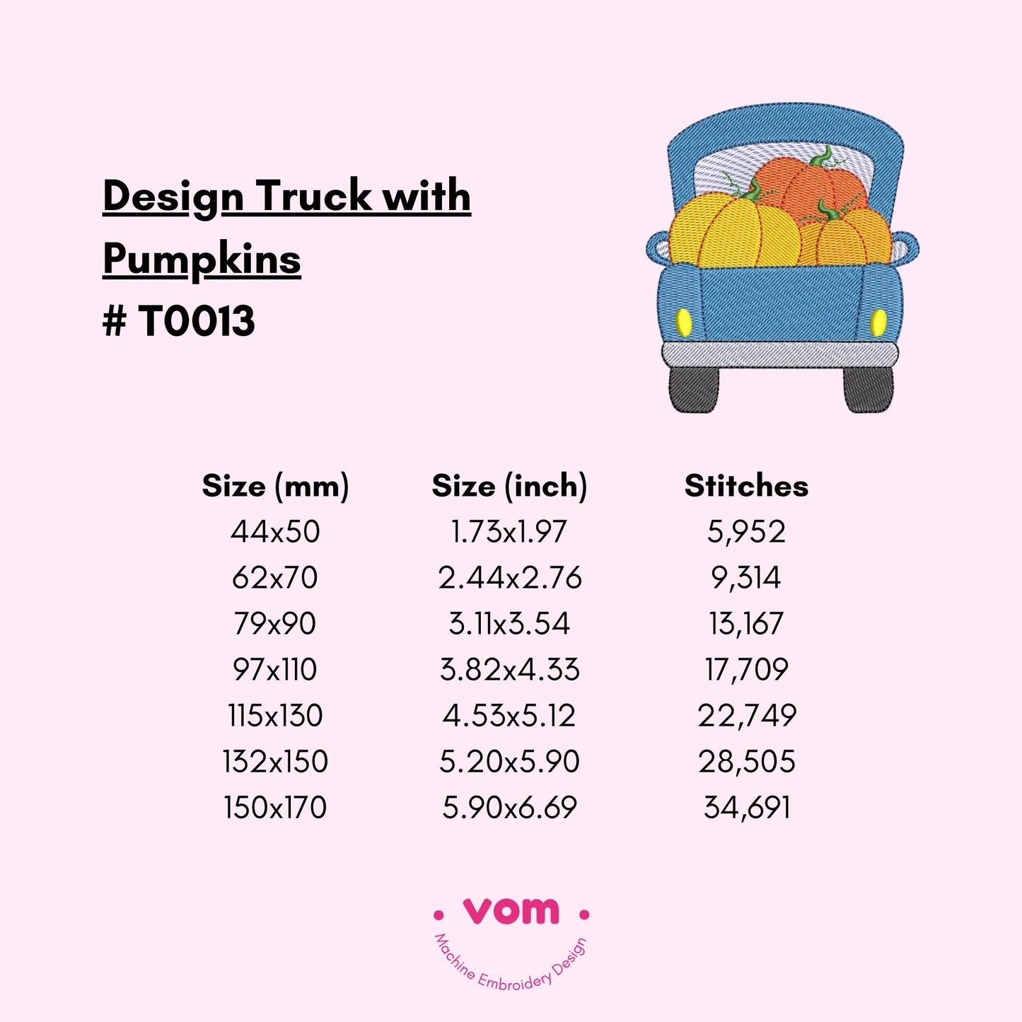 Truck with Pumpkins Embroidery Design - Fall Harvest Truck Embroidery File - Autumn Farmhouse Pattern - 7 Sizes!