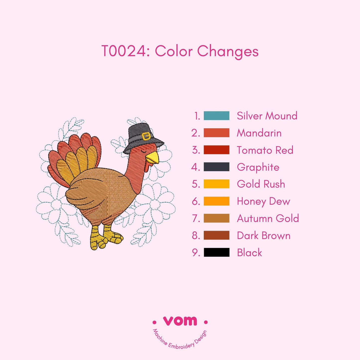 Thanksgiving Turkey Embroidery Design - 7 Sizes