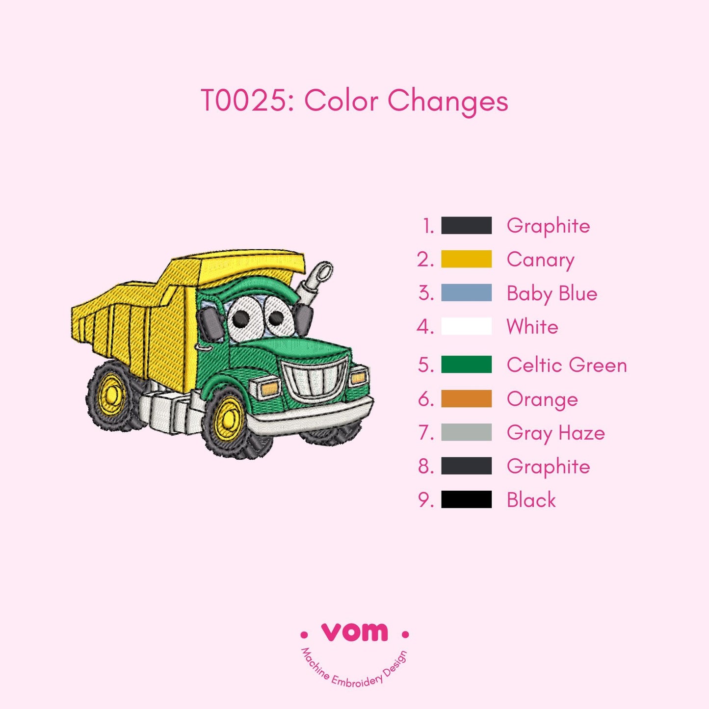 Smiling Dump Truck Embroidery Design - 6 Sizes