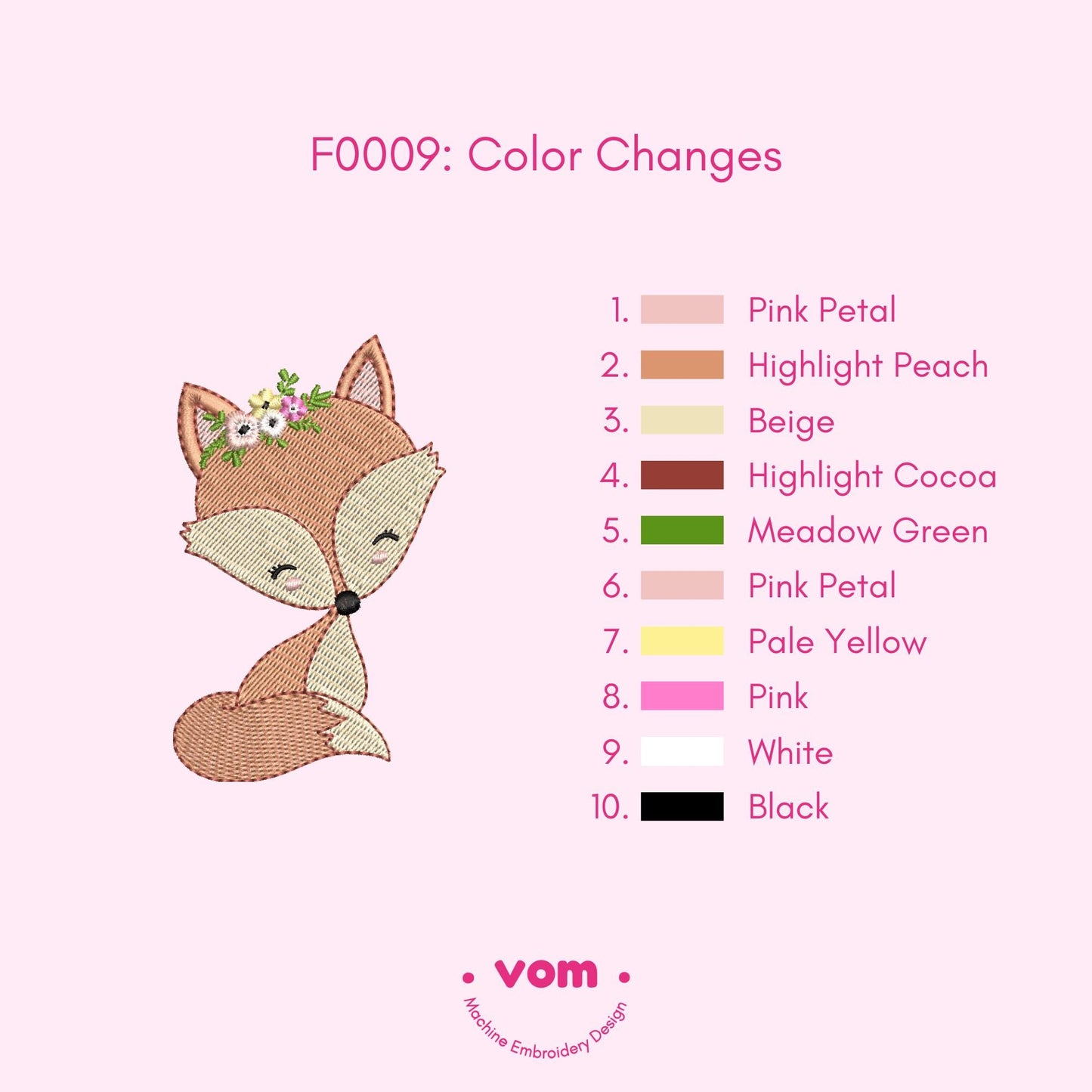 Floral Fox Embroidery Design - Cute Baby Fox with Flowers - Woodland Animal Pattern for Baby & Kids - Embroidery Machine File - 5 Sizes