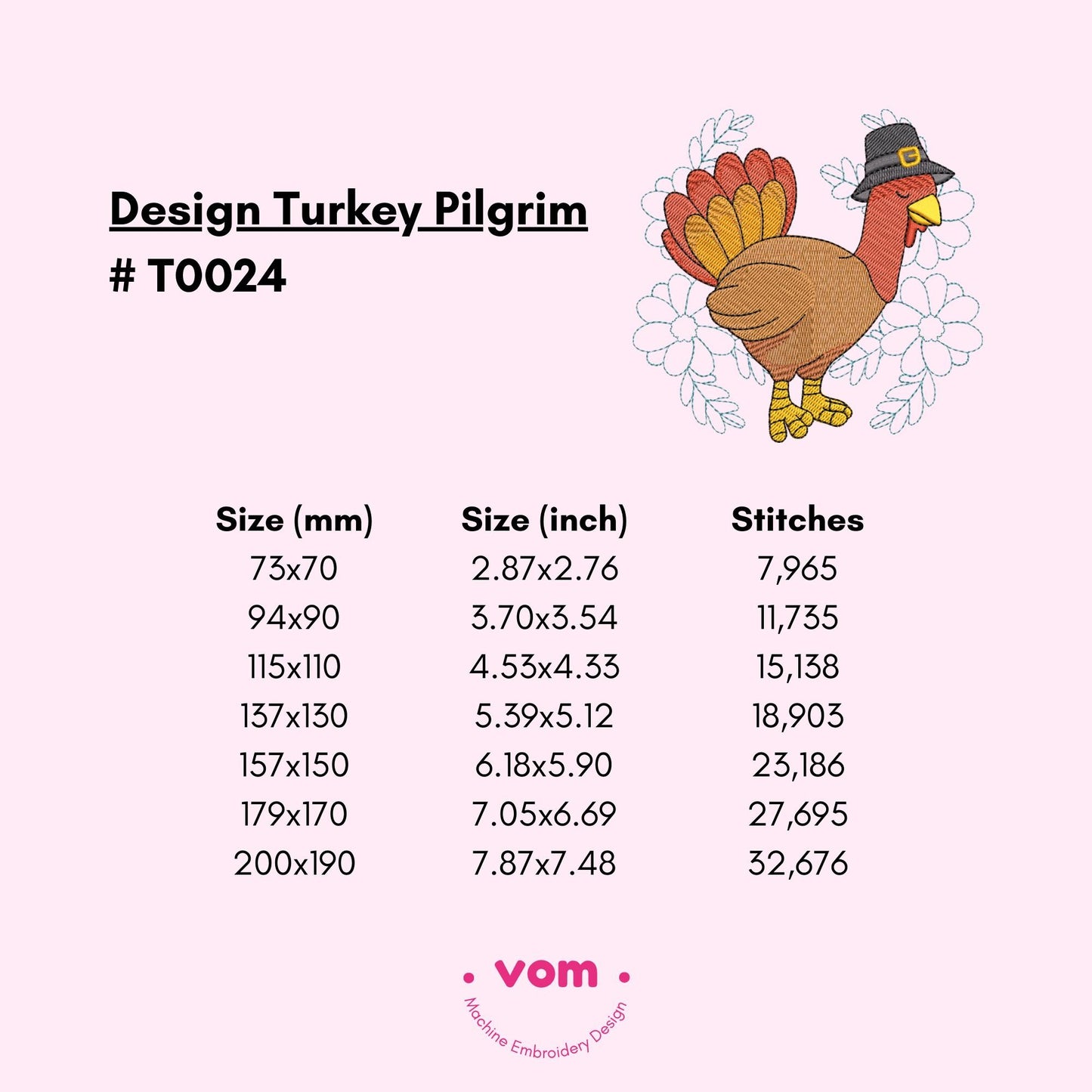 Thanksgiving Turkey Embroidery Design - 7 Sizes