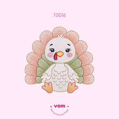 Adorable Rippled Turkey Embroidery Design - Turkey Digital File for Baby & Kids - 7 Sizes