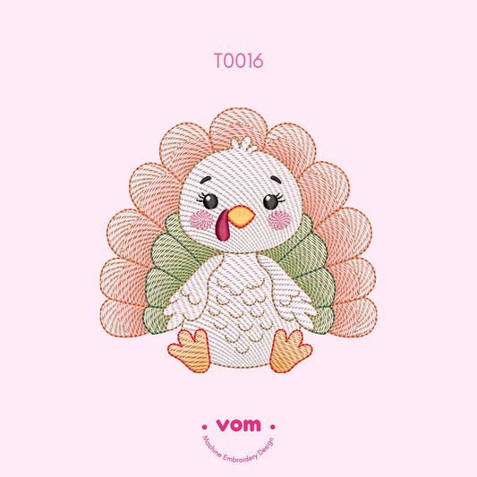 Adorable Rippled Turkey Embroidery Design - Turkey Digital File for Baby & Kids - 7 Sizes