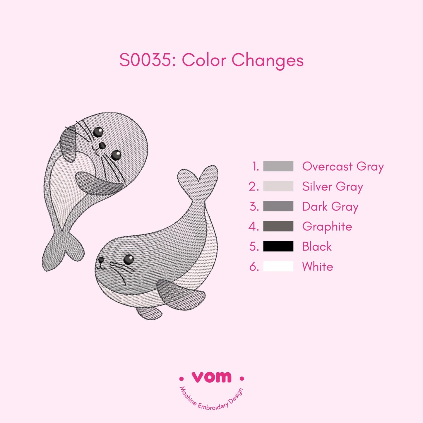 Cute Rippled Seal Duo Embroidery Design - Baby Animal Pattern for Machine Embroidery - 7 Sizes