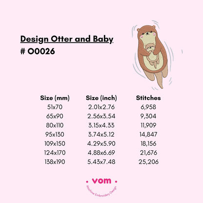 Adorable Otter Mom and Baby Machine Embroidery Design - Cute Animal Stitch Pattern for Baby Clothing and Nursery Decor - 7 Sizes
