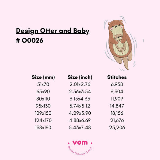 Adorable Otter Mom and Baby Machine Embroidery Design - Cute Animal Stitch Pattern for Baby Clothing and Nursery Decor - 7 Sizes