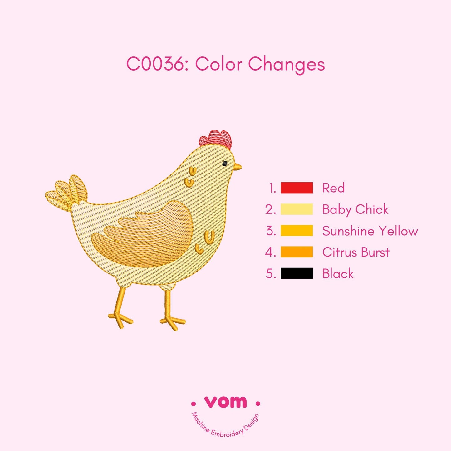 Rippled Chicken Embroidery Design – Cute Farm Animal Pattern - Digital File for Machine Embroidery - 7 Sizes