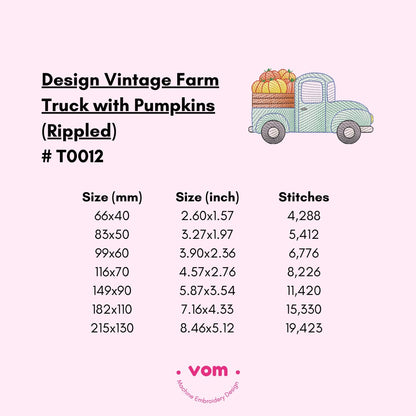 Vintage Farm Truck with Pumpkins Embroidery Design - Fall Harvest Truck Embroidery File - Rippled Autumn Farmhouse Pattern - 7 Sizes!