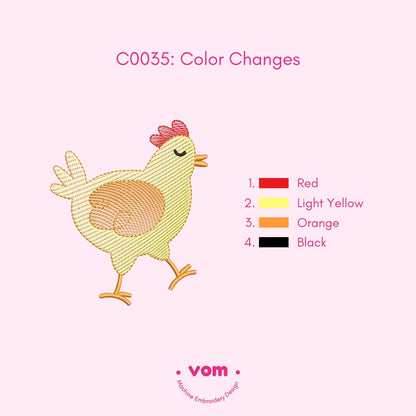 Rippled Chicken Embroidery Design – Cute Farm Animal Pattern - Digital File for Machine Embroidery - 7 Sizes