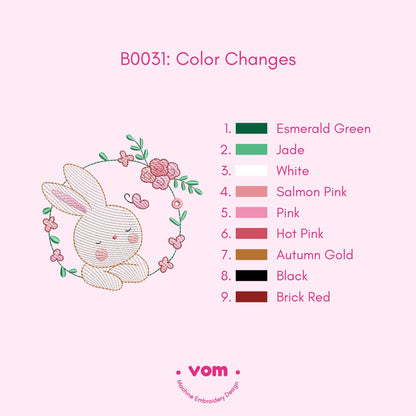 Floral Bunny Embroidery Design – Cute Baby Rabbit with Flowers – Digital Machine Embroidery File – 7 Sizes