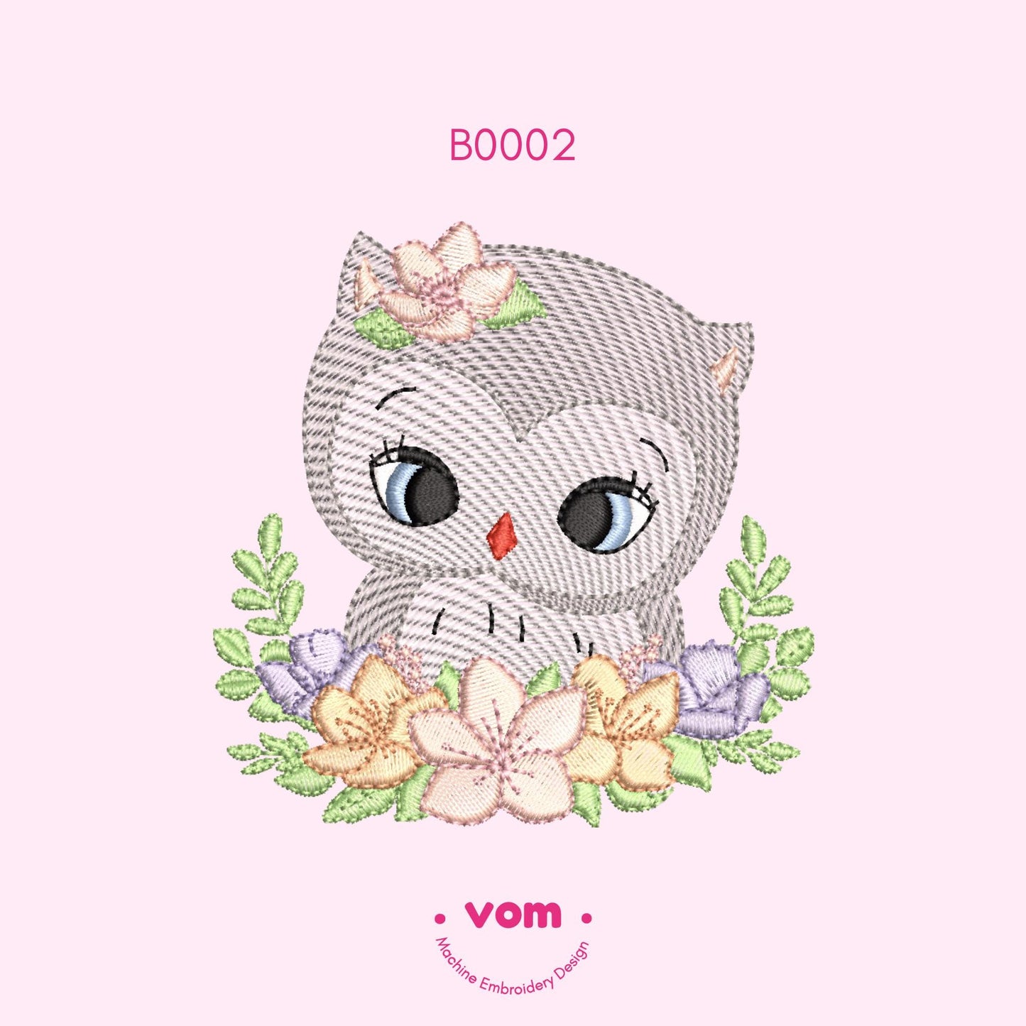 Owl with Flowers - Rippled - Machine Embroidery Design - 7 sizes!
