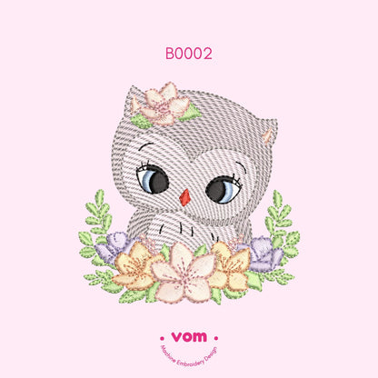 Owl with Flowers - Rippled - Machine Embroidery Design - 7 sizes!