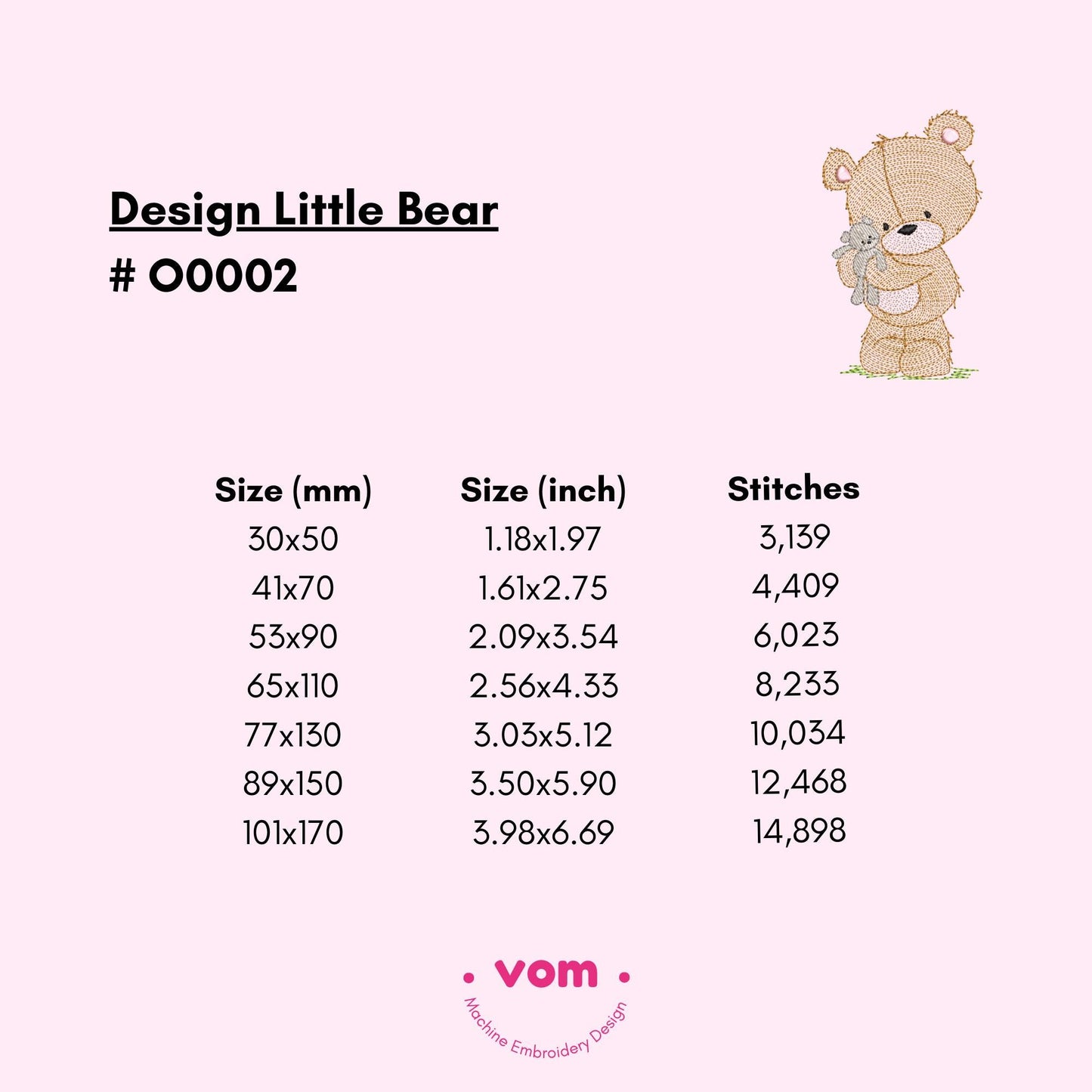 Little Bear - Rippled Machine Embroidery Design - 7 Sizes!
