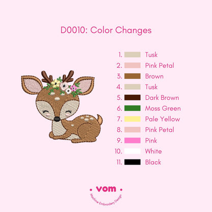 Floral Fawn Embroidery Design - Cute Baby Deer with Flowers - Woodland Animal Pattern - Embroidery Machine File - 5 Sizes