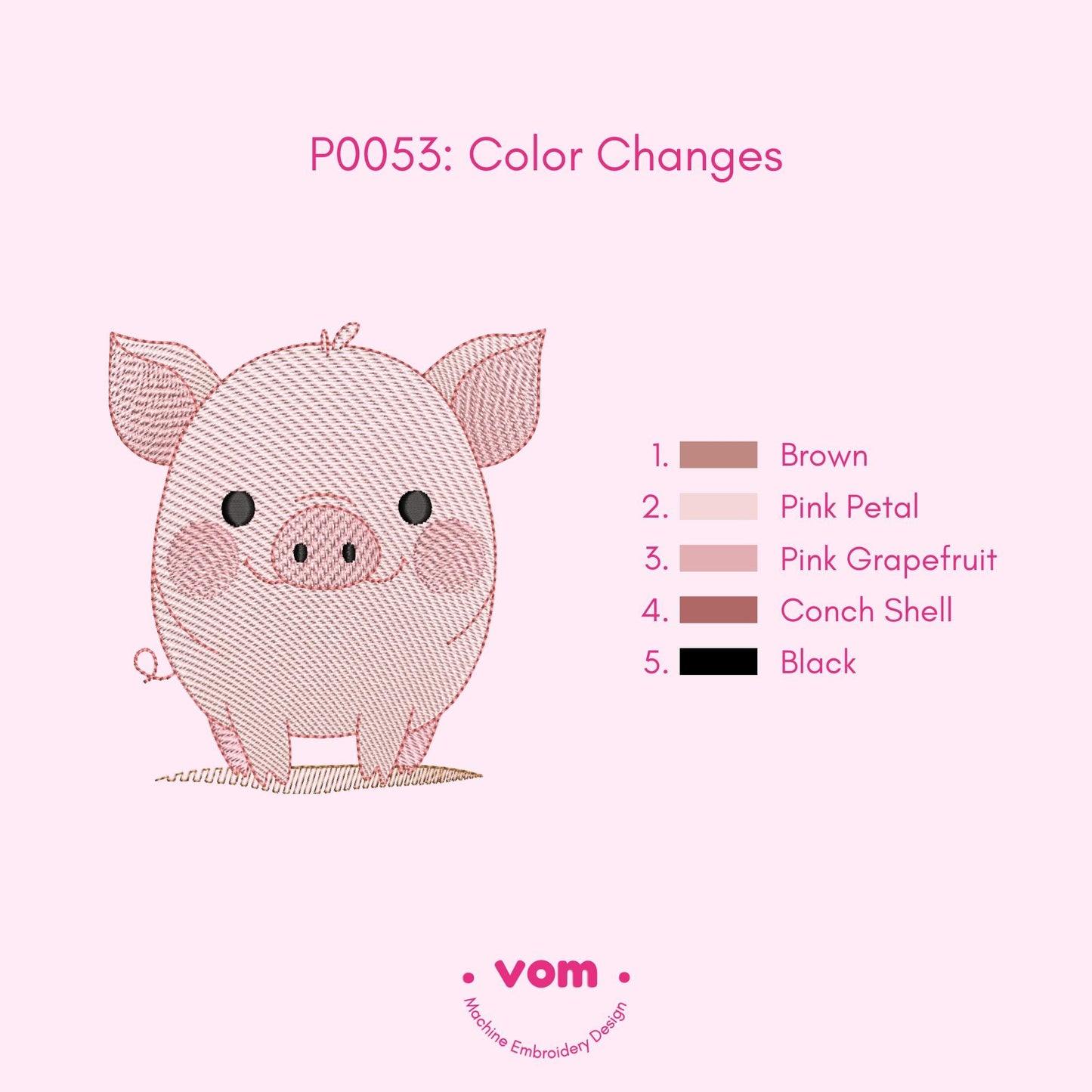 Cute Pig Embroidery Design - Adorable Farm Animal Stitch Pattern for Baby Clothing and Nursery Decor - 7 Sizes - RIPPLED