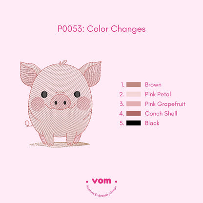 Cute Pig Embroidery Design - Adorable Farm Animal Stitch Pattern for Baby Clothing and Nursery Decor - 7 Sizes - RIPPLED