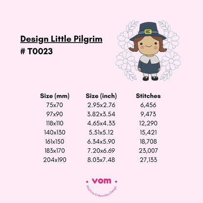 Little Pilgrim Embroidery Design - 7 Sizes