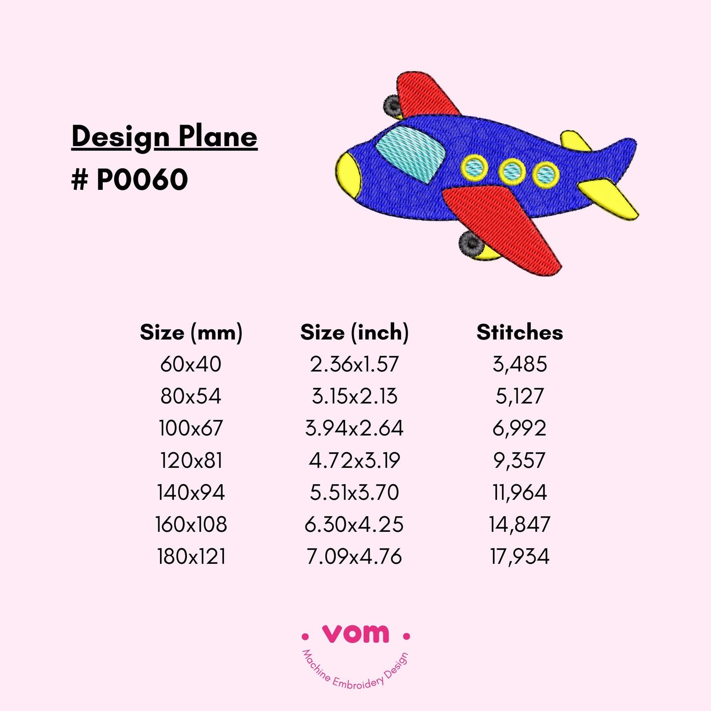 Cute Plane Embroidery Design - Playful Airplane Machine Embroidery Pattern for Kids - 7 Sizes