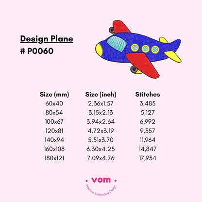 Cute Plane Embroidery Design - Playful Airplane Machine Embroidery Pattern for Kids - 7 Sizes