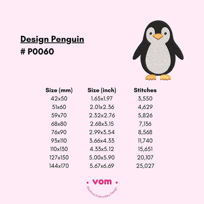 Cute Penguin Embroidery Design - Winter Animal Pattern for Kids - Embroidery Machine File - 9 Sizes