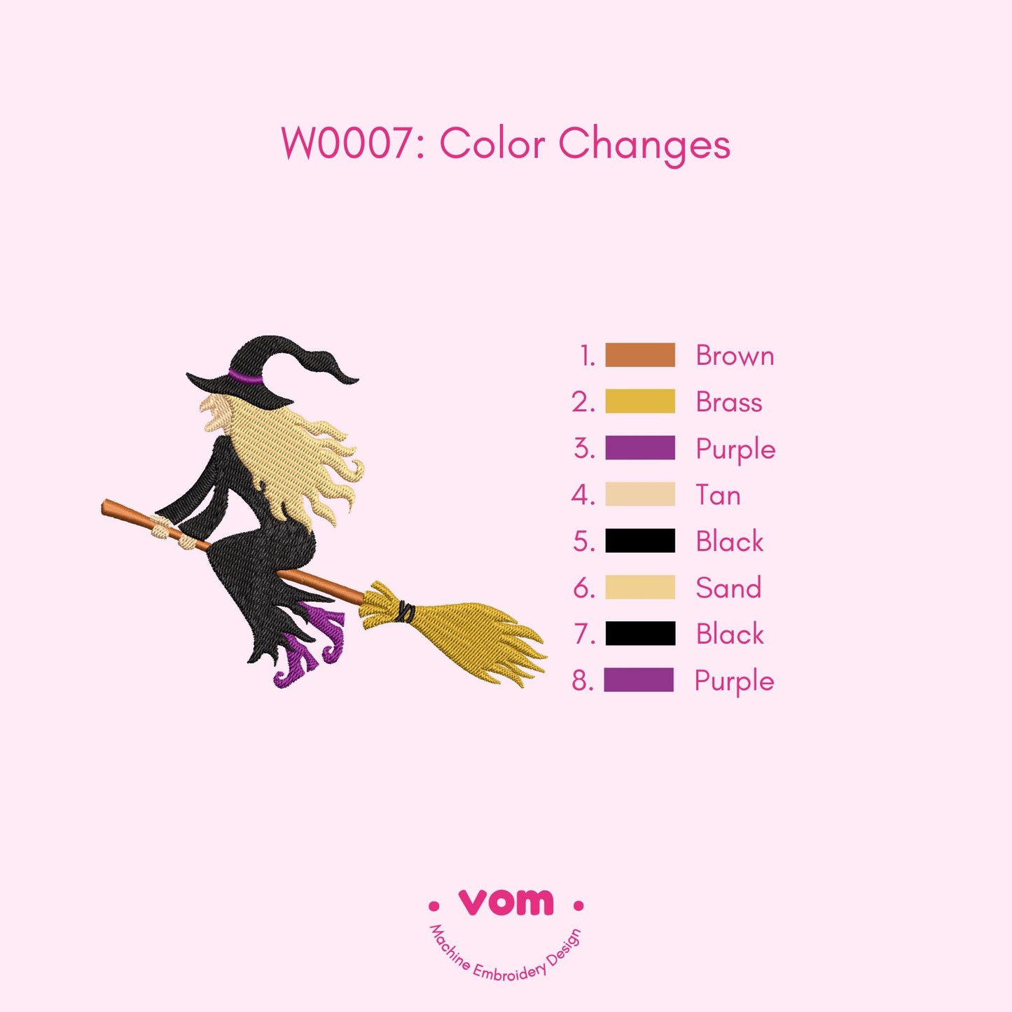 Flying Witch on Broomstick Machine Embroidery Design - 7 Sizes