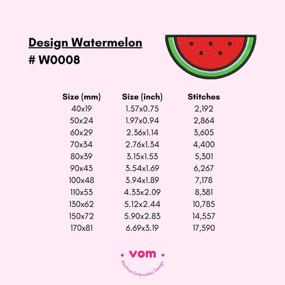 Watermelon Slice Embroidery Design - 11 Sizes