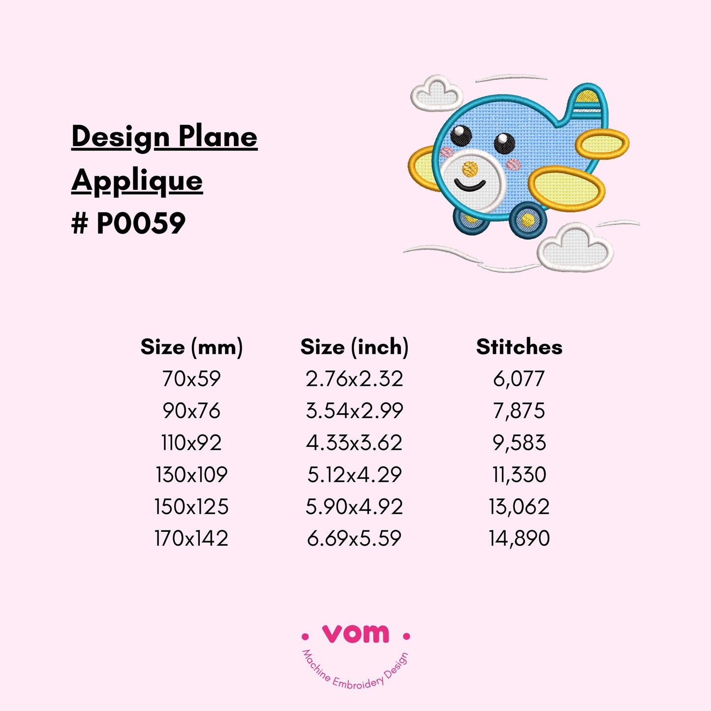 Cute Airplane Applique Embroidery Design - Baby Plane Machine Embroidery Pattern with Clouds - 6 Sizes!