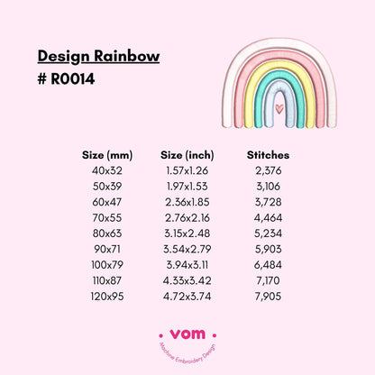 Pastel Rainbow Embroidery Design - Cute Boho Arch with Heart Pattern - Digital File for Machine Embroidery - 9 Sizes