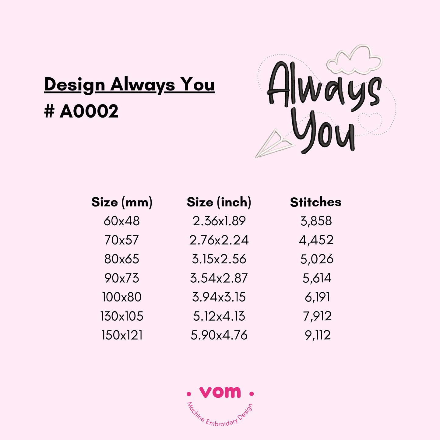 "Always You" Romantic Embroidery Design - Inspirational Quote - 7 Sizes