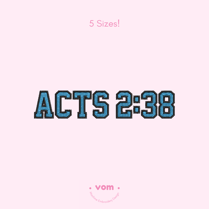 Acts 2:38 Bible Verse Embroidery Design | Christian File | 5 Sizes