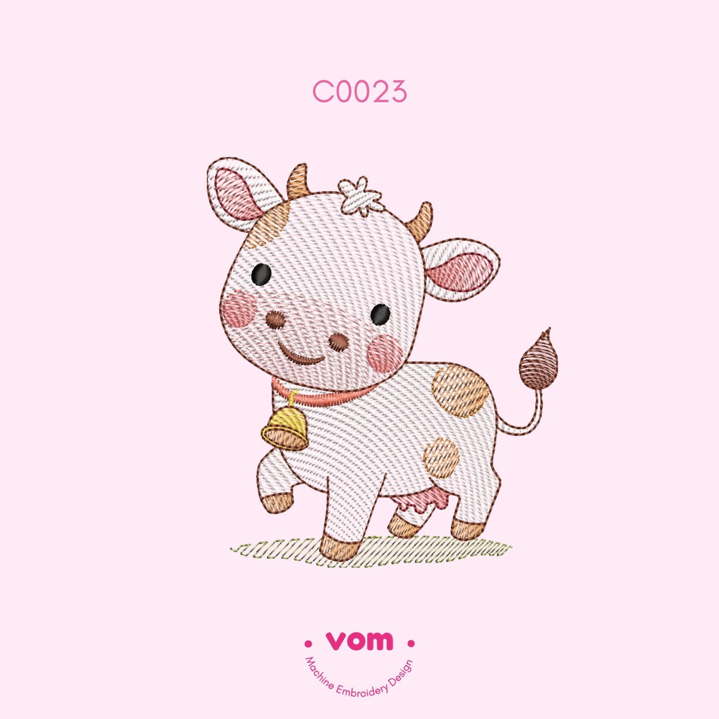 Adorable Cow Embroidery Design - Cute Farm Animal - Rippled Stitch Pattern for Baby Clothing and Nursery Decor - 7 Sizes