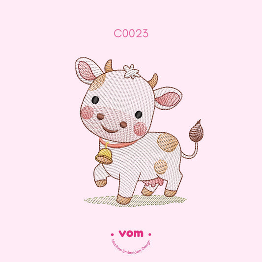 Adorable Cow Embroidery Design - Cute Farm Animal - Rippled Stitch Pattern for Baby Clothing and Nursery Decor - 7 Sizes