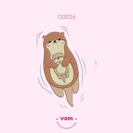 Adorable Otter Mom and Baby Machine Embroidery Design - Cute Animal Stitch Pattern for Baby Clothing and Nursery Decor - 7 Sizes