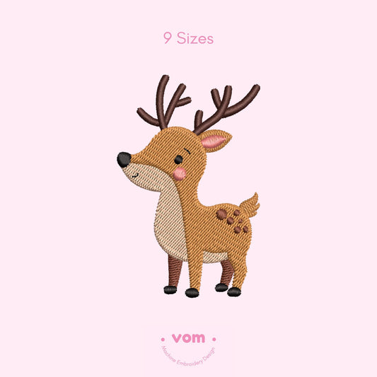 Adorable Reindeer Embroidery Design - Cute Christmas Deer Pattern for Baby and Kids Projects - 9 Sizes