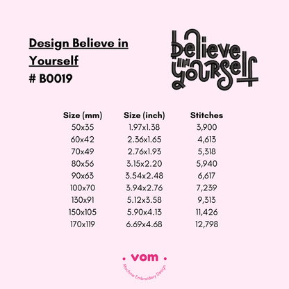 Believe in Yourself - Stitched Quotes - Machine Embroidery Design - 9 Sizes