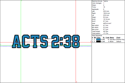 Acts 2:38 Embroidery Design – Bible Verse File in 5 Sizes
