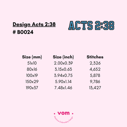 Acts 2:38 Embroidery Design – Bible Verse File in 5 Sizes