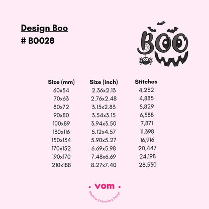 BOO! Halloween Text Embroidery - Fun & Spooky Letters - 10 Sizes!