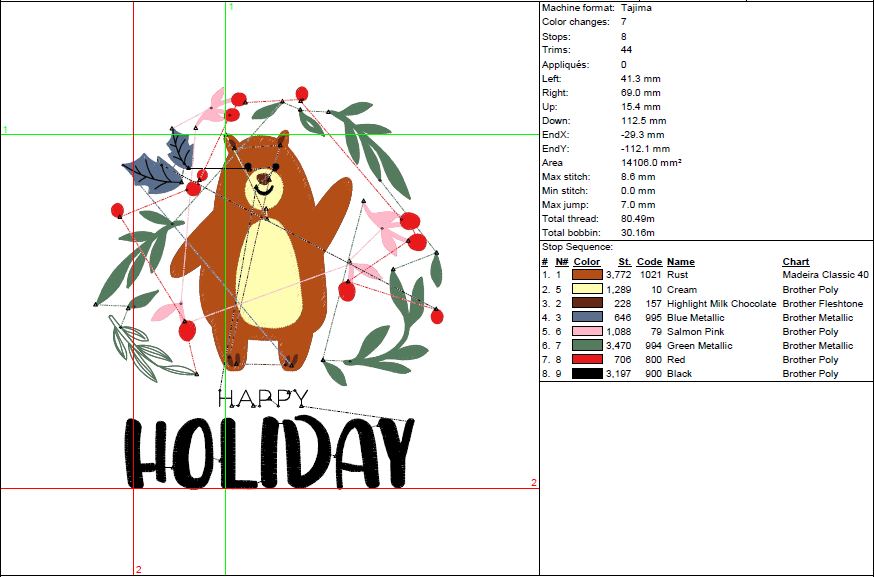 Bear Happy Holiday Embroidery Design - Cute Christmas Bear Pattern