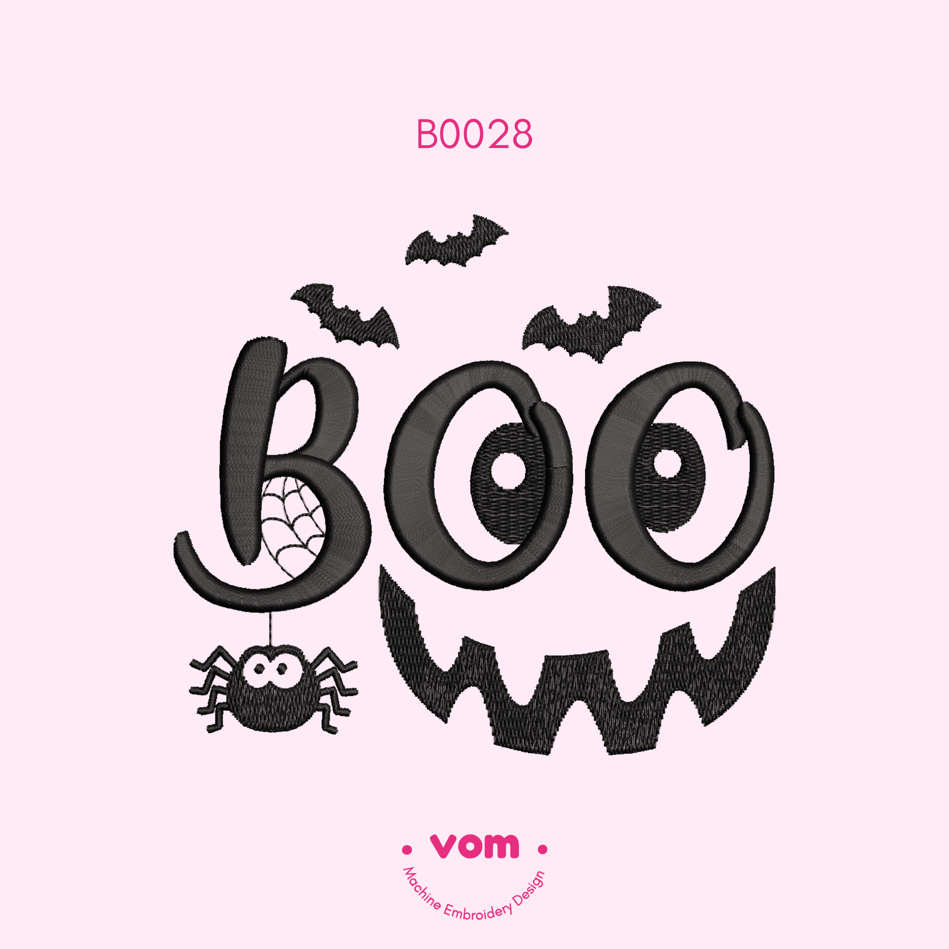 OO Fun Spooky Letters - Cute Spider, Bats & Scary Smile - Halloween Machine Embroidery Design