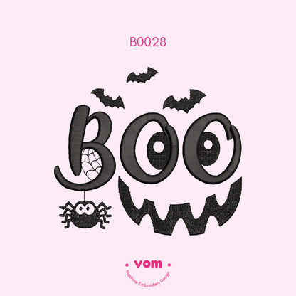 OO Fun Spooky Letters - Cute Spider, Bats & Scary Smile - Halloween Machine Embroidery Design