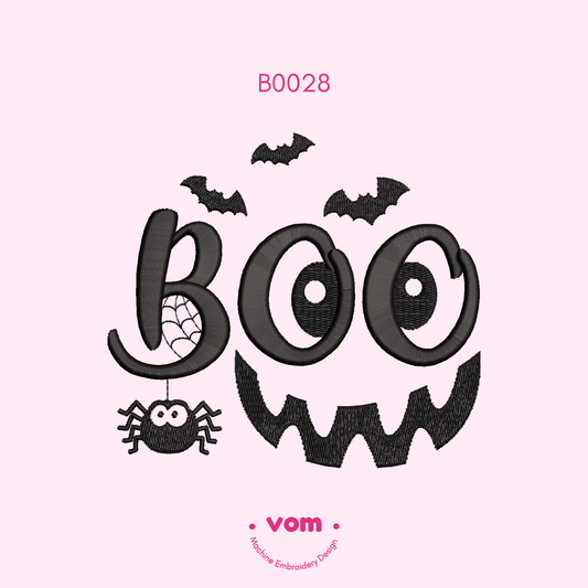 OO Fun Spooky Letters - Cute Spider, Bats & Scary Smile - Halloween Machine Embroidery Design